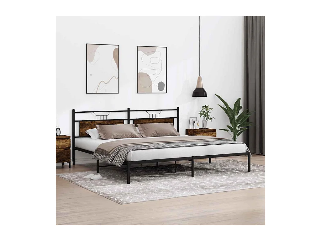 Cadre de lit sans matelas chêne fumé 193x201 cm bois ingénierie