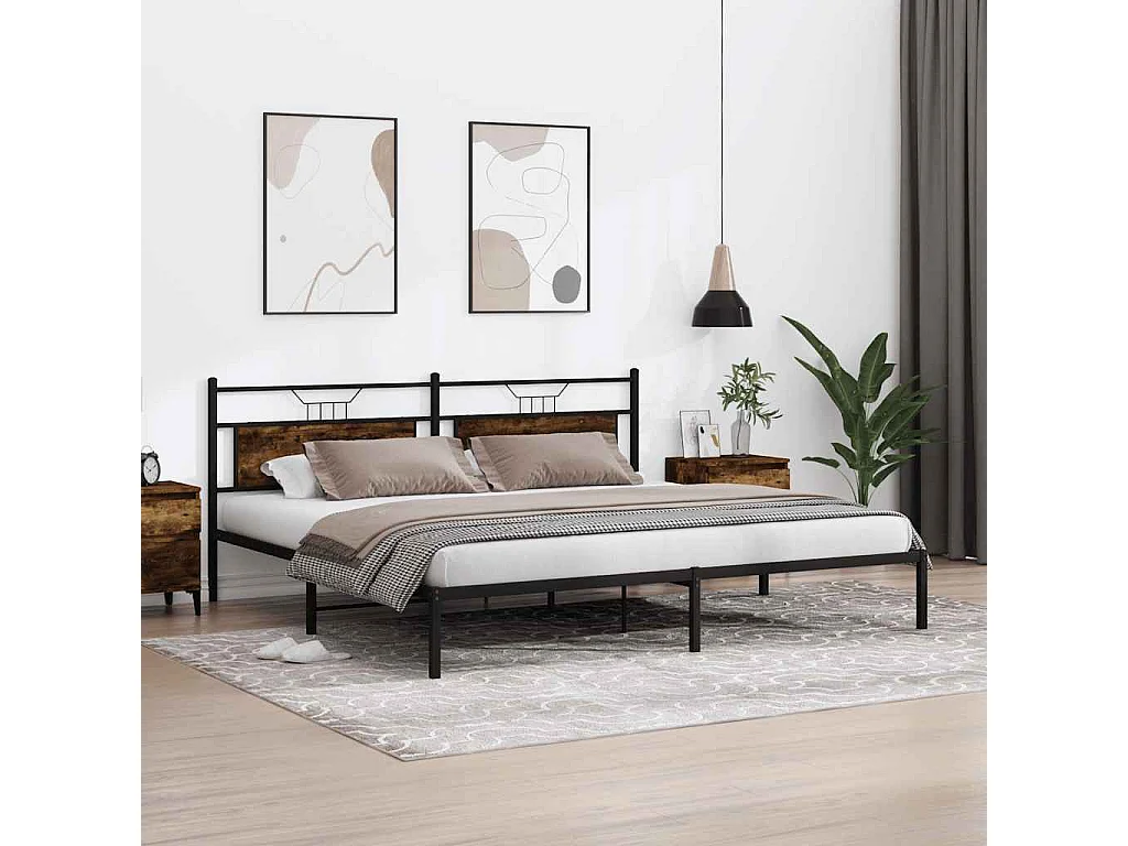 Estructura de cama sin colchón roble ahumado 193x201 cm