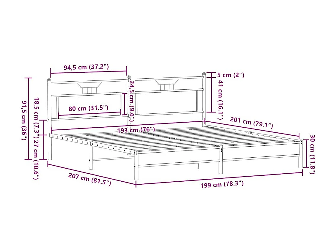 Estructura de cama sin colchón roble ahumado 193x201 cm
