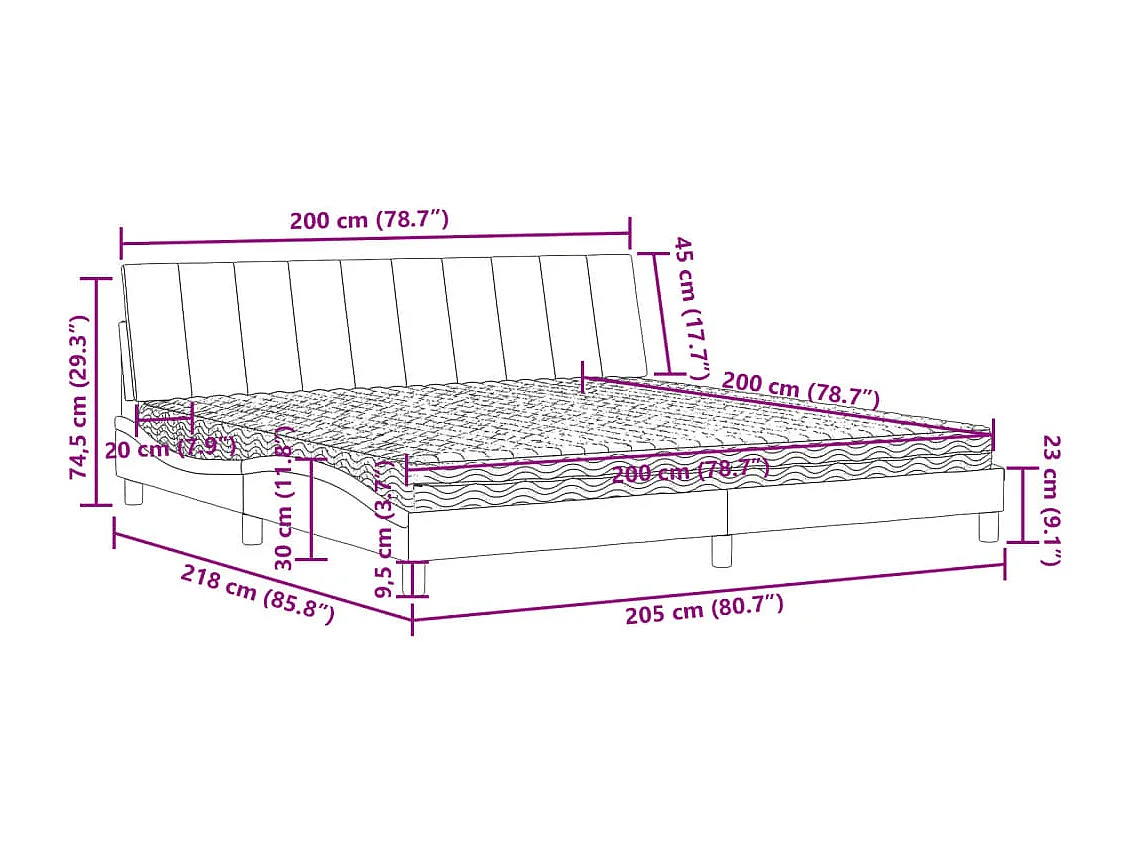 Letto con Materasso Hanko Grigio Scuro 200x200 cm Velluto