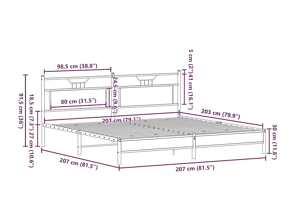 Giroletto senza Materaso in Metallo Rovere Marrone 200x200 cm
