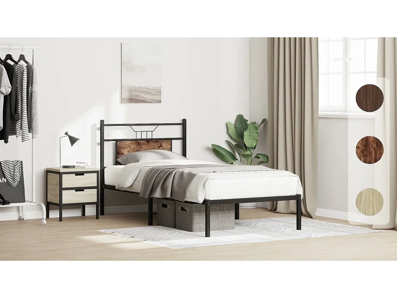 Bedframe zonder matras spaanplaat gerookt eikenkleurig