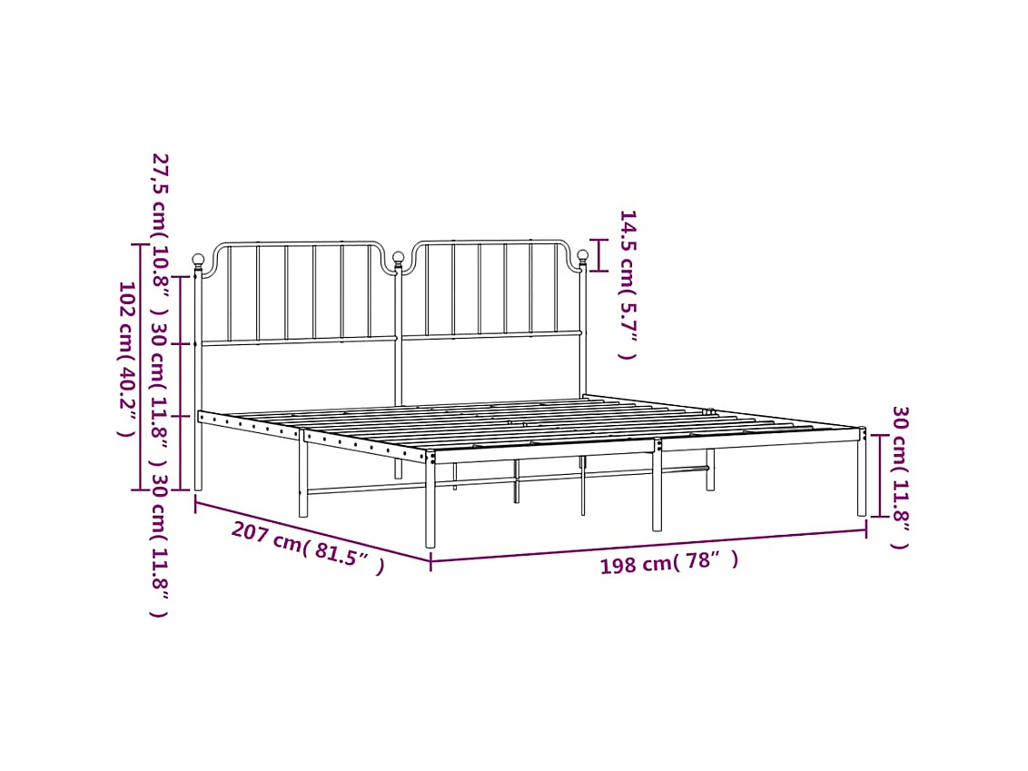 Cadre de lit métal sans matelas avec tête de lit noir 193x203cm