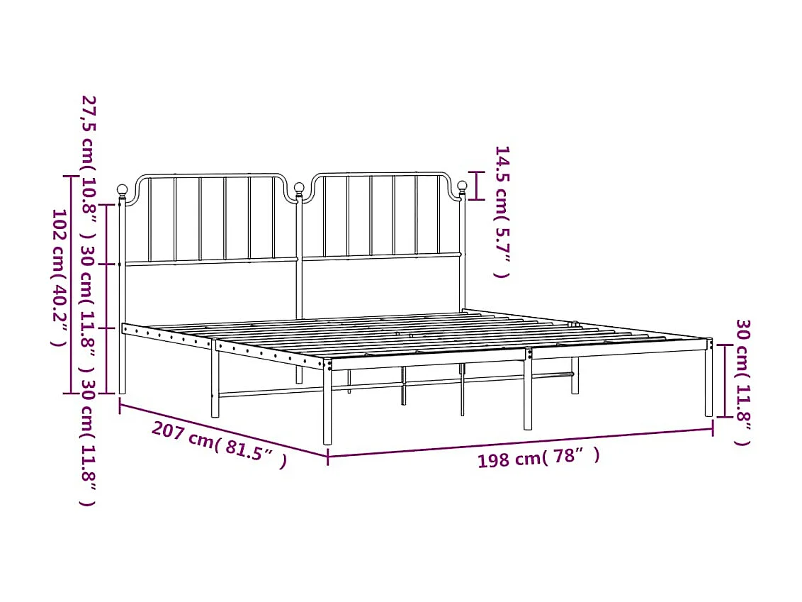 Cadre de lit métal sans matelas avec tête de lit noir 193x203cm