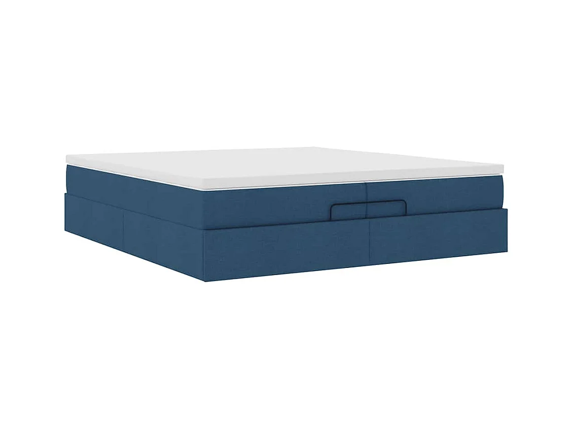 Estrutura de cama otomana com colchões 200x200cm tecido azul