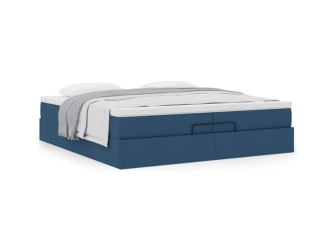 Cadre de lit ottoman avec matelas bleu 200x200cm tissu