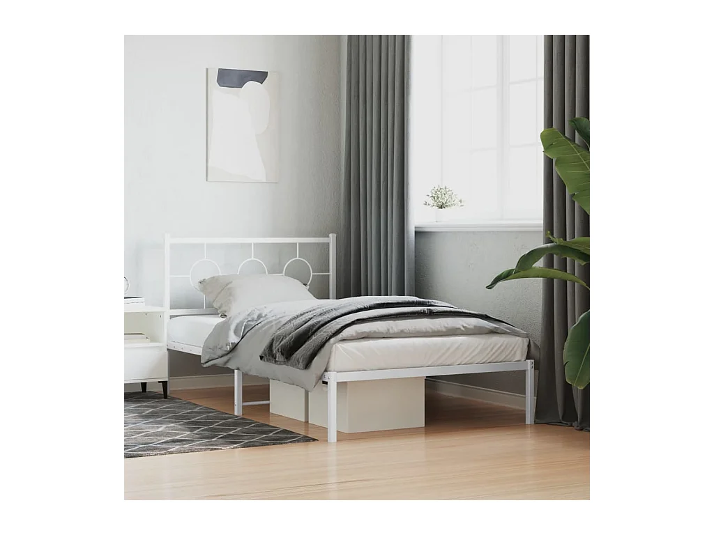 Cadre de lit métal sans matelas et tête de lit blanc 107x203 cm