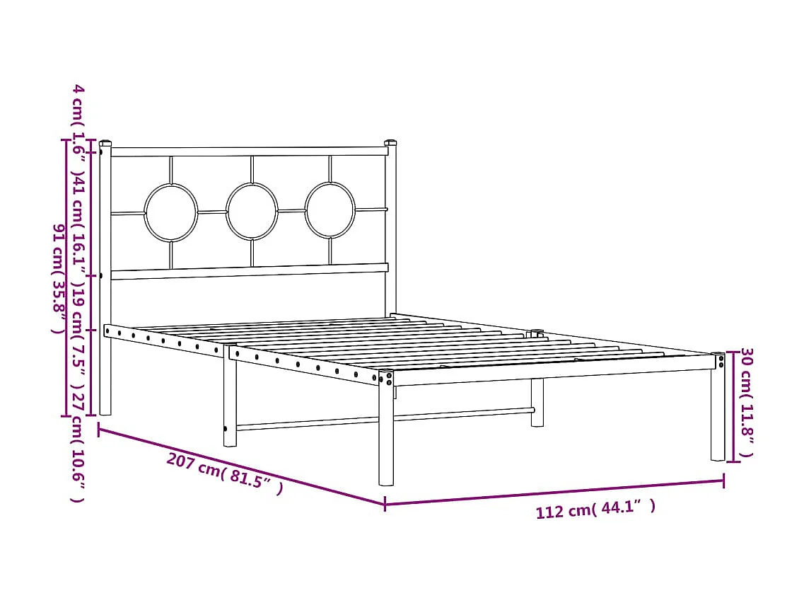 Cadre de lit métal sans matelas et tête de lit blanc 107x203 cm