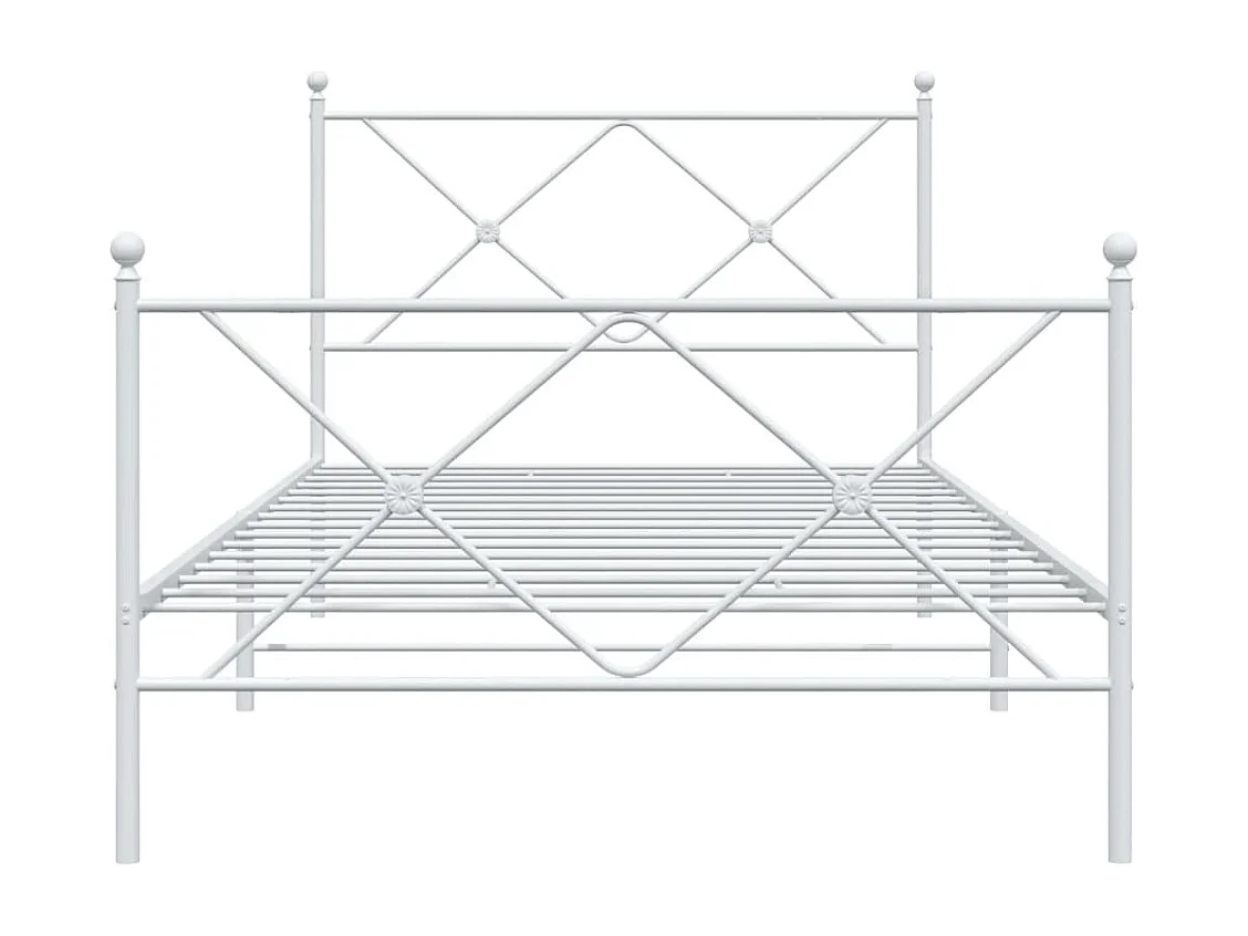 Cadre de lit métal sans matelas et pied de lit blanc 107x203 cm