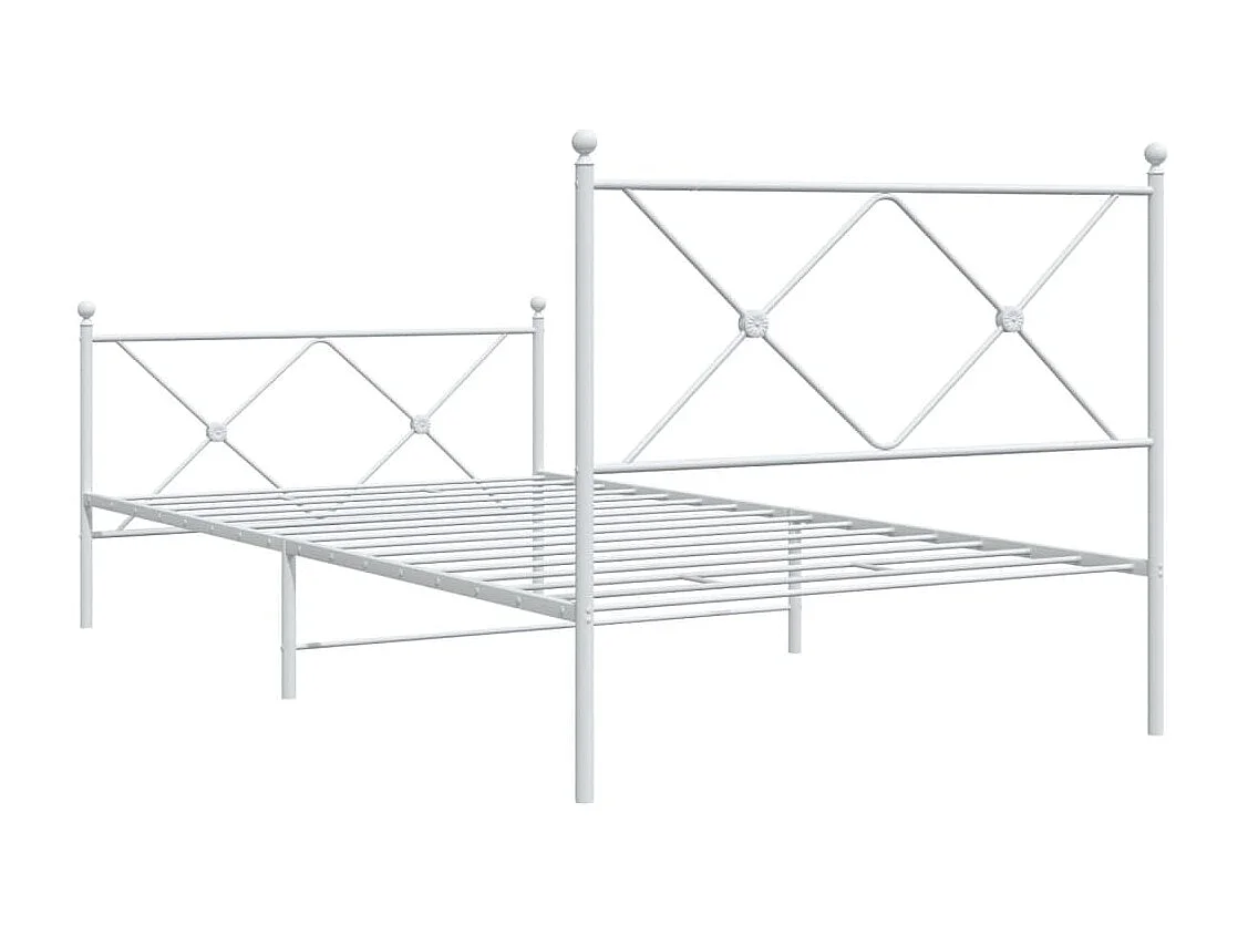 Cadre de lit métal sans matelas et pied de lit blanc 107x203 cm