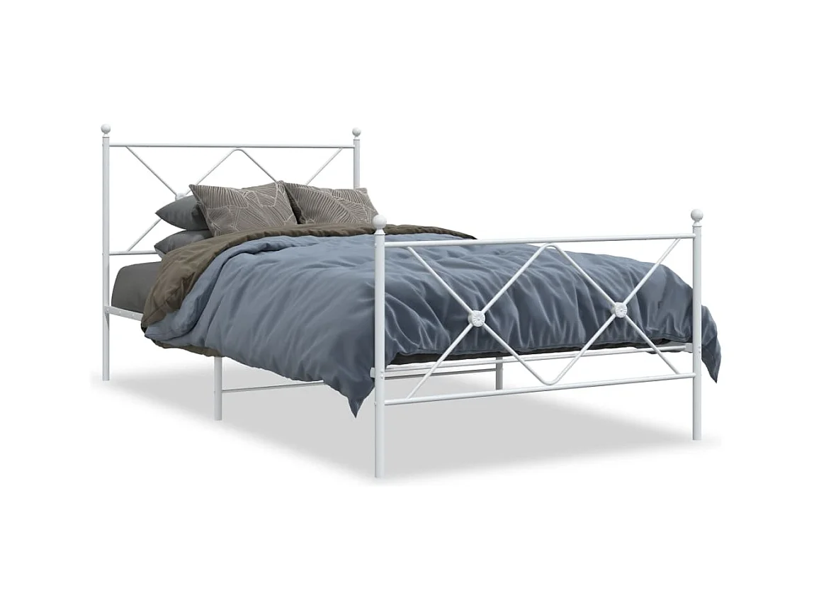 Bettgestell mit Kopf- und Fußteil Metall Weiß 107x203 cm