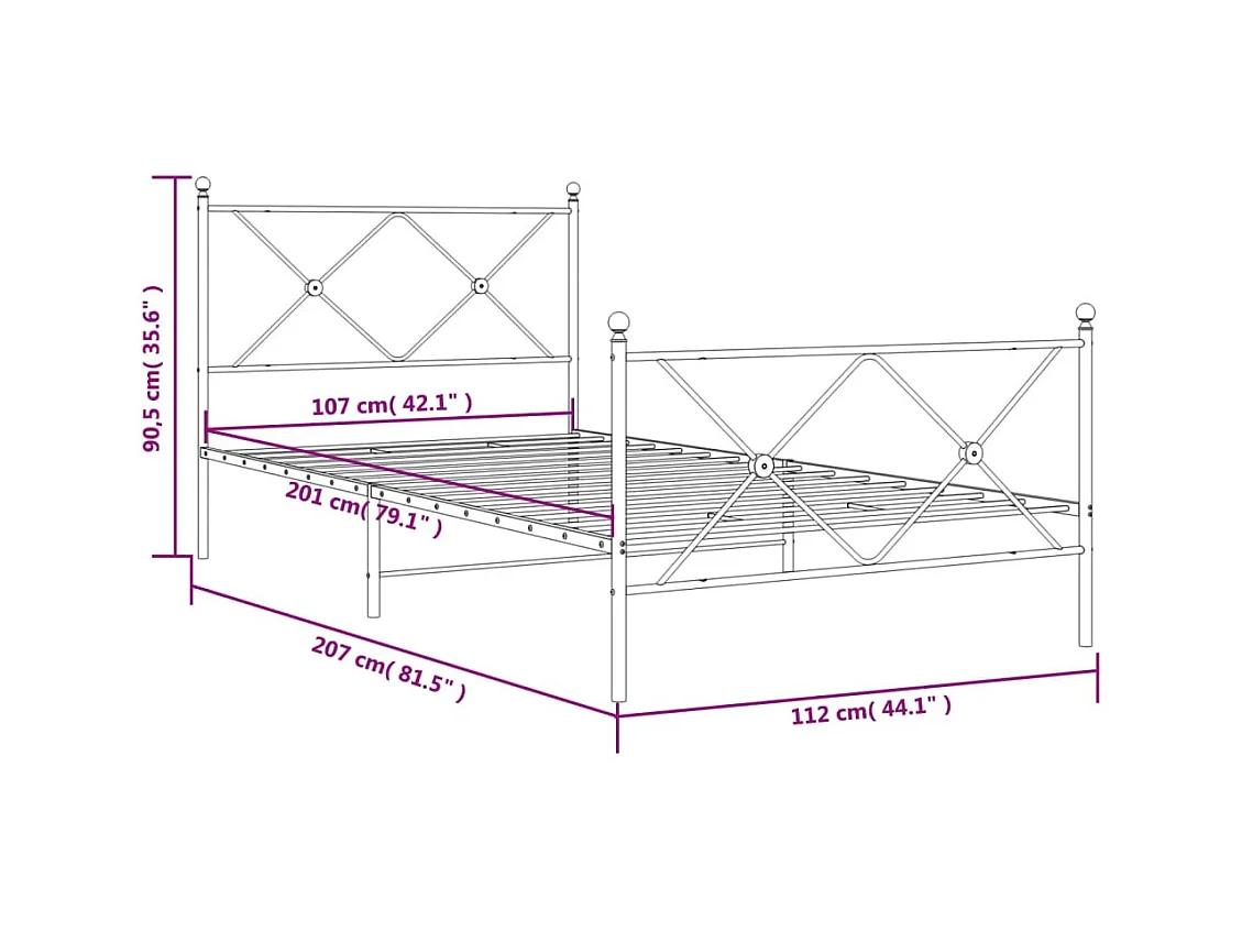 Bettgestell mit Kopf- und Fußteil Metall Weiß 107x203 cm