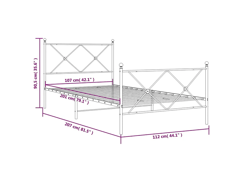 Bedframe met hoofd- en voeteneinde metaal wit 107x203 cm