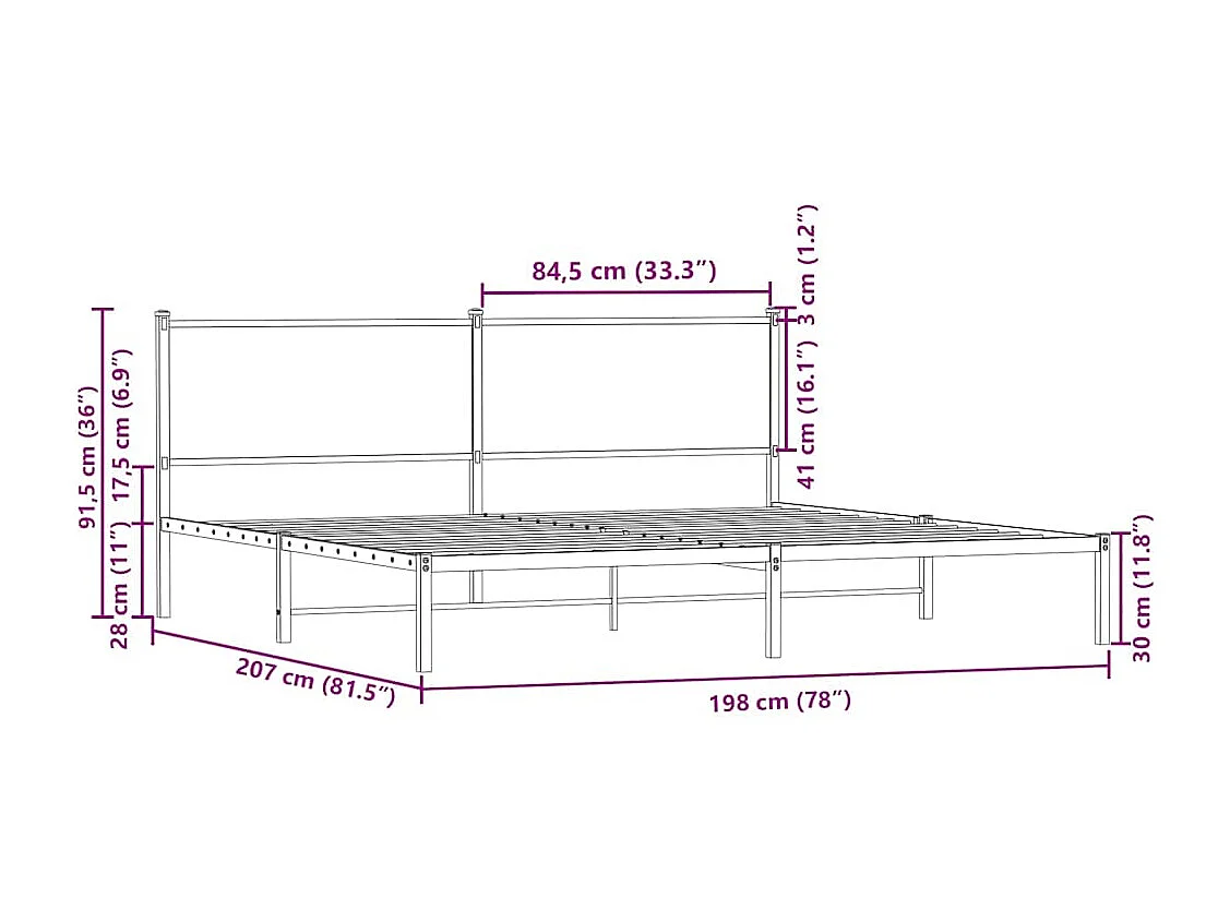 Cadre de lit en métal sans matelas chêne sonoma 193x203 cm