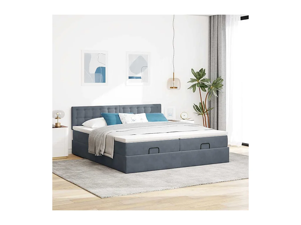 Cadre de lit ottoman avec matelas gris foncé 200x200 cm velours