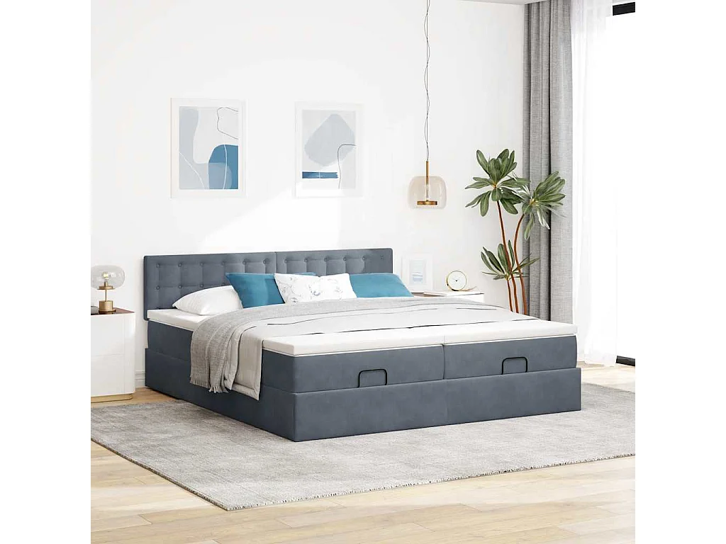moldura de cama otomana  com colchão cinza escuro veludo