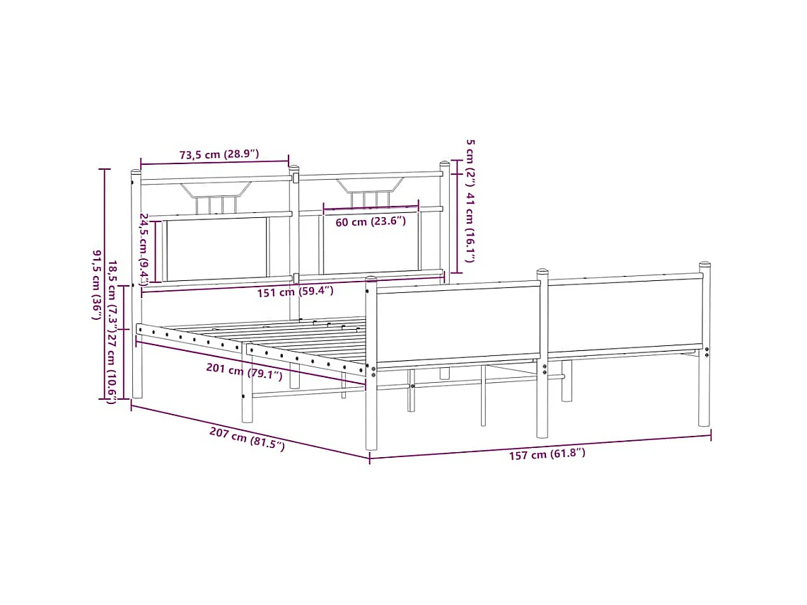 Cadre de lit sans matelas chêne sonoma 150x200 cm