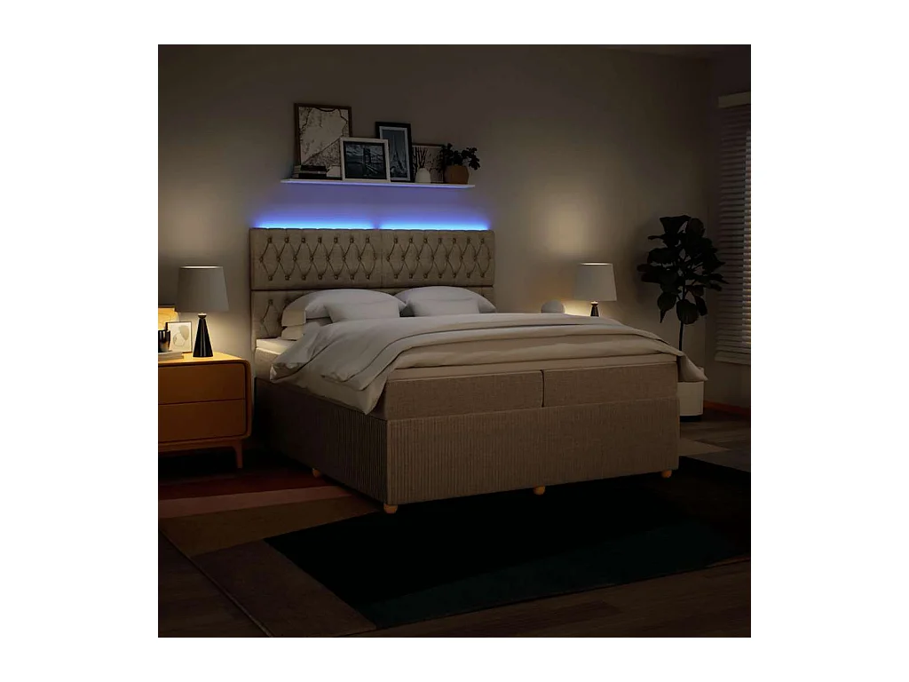 Sommier à lattes de lit avec matelas Crème 200x200 cm Tissu