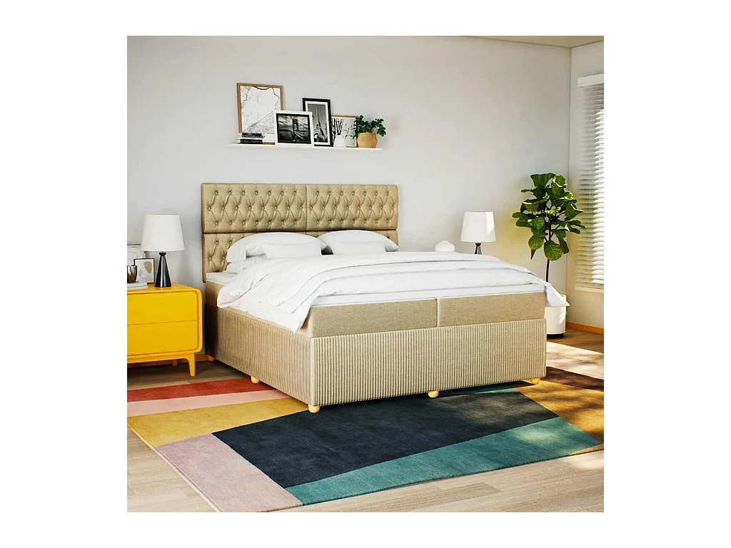 Sommier à lattes de lit avec matelas Crème 200x200 cm Tissu