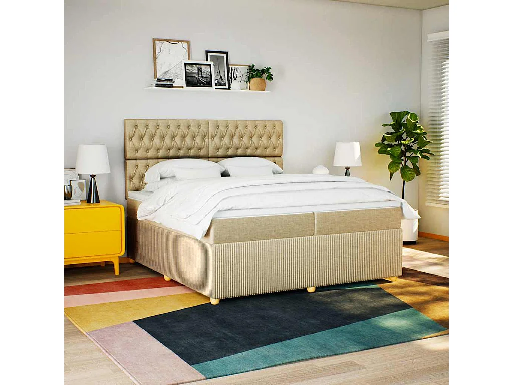 Boxspring met matras stof crèmekleurig 200x200 cm