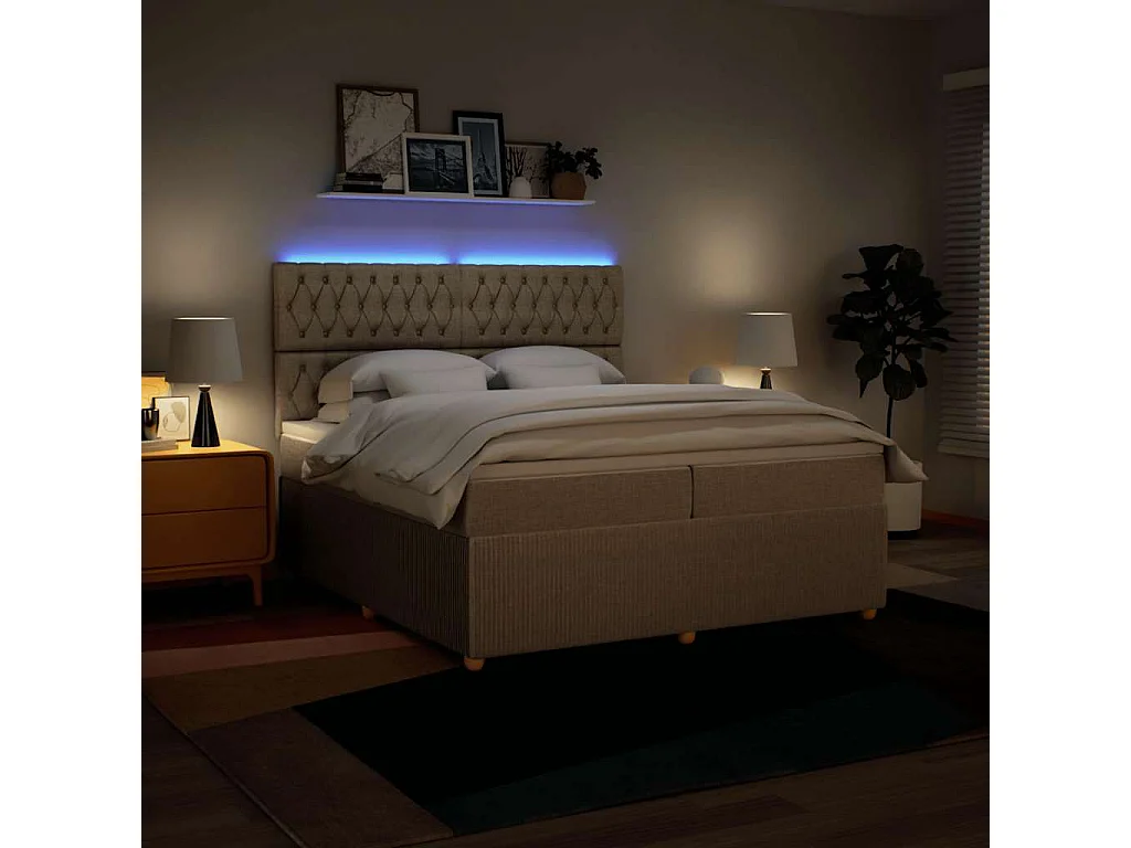 Sommier à lattes de lit avec matelas Crème 200x200 cm Tissu