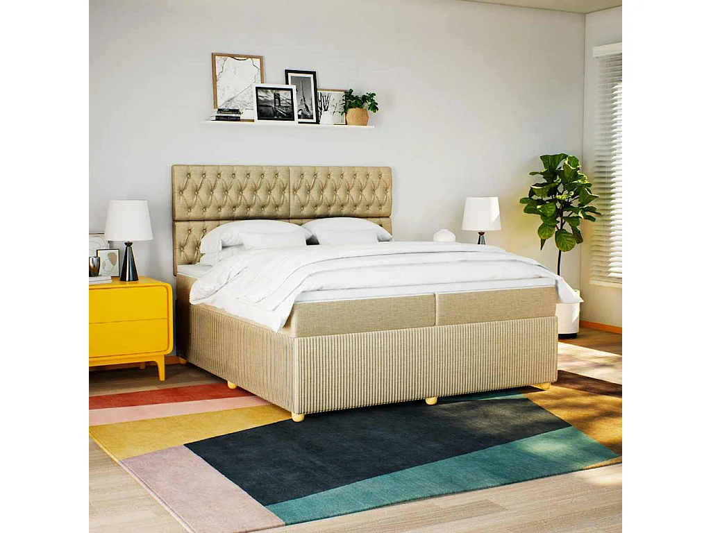 Sommier à lattes de lit avec matelas Crème 200x200 cm Tissu