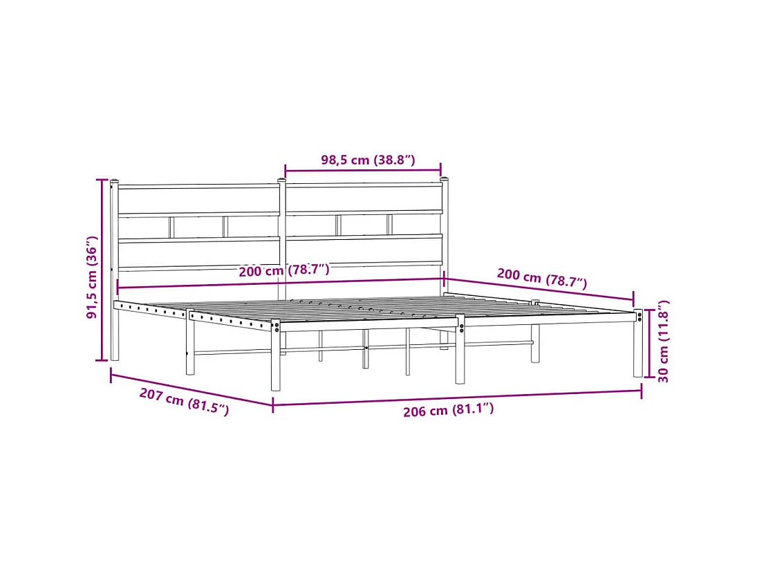 Bedframe zonder matras metaal sonoma eikenkleur 200x200 cm