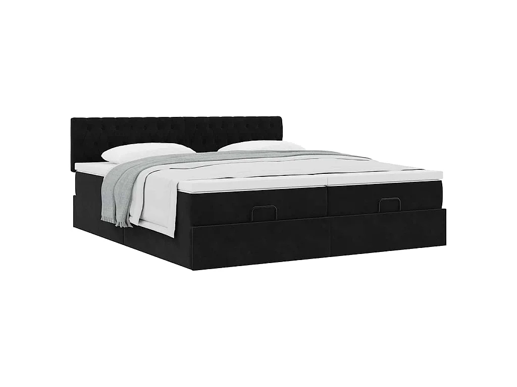 Struttura Letto Pouf con Materassi Nero 200x200 cm Velluto
