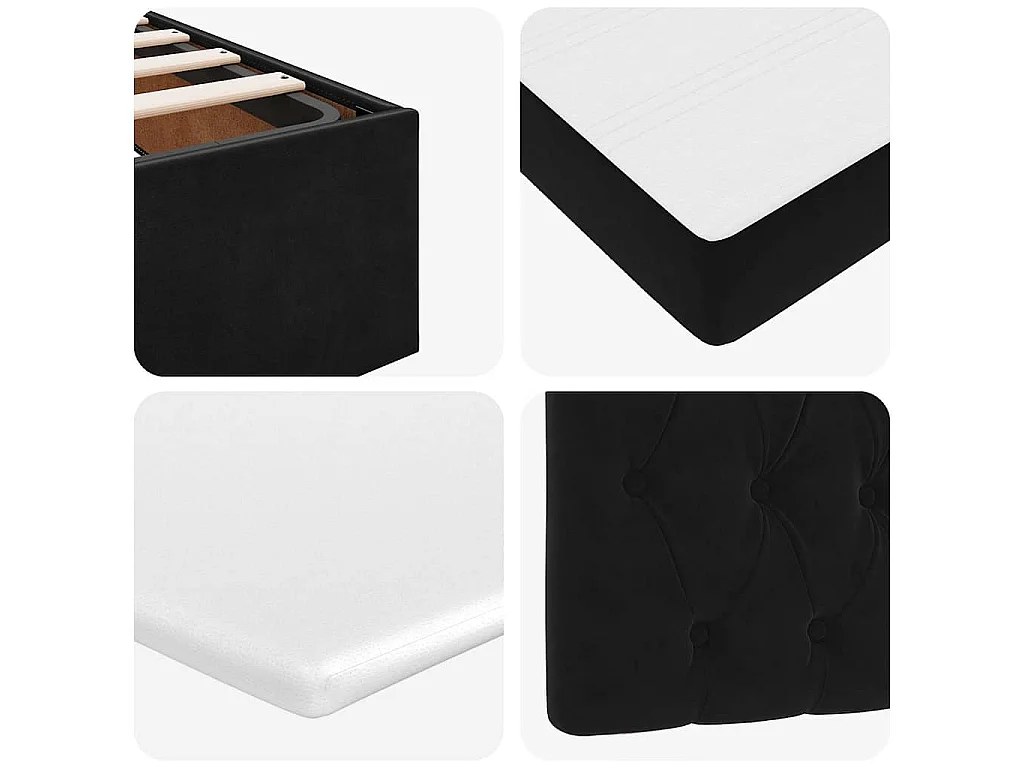 Struttura Letto Pouf con Materassi Nero 200x200 cm Velluto