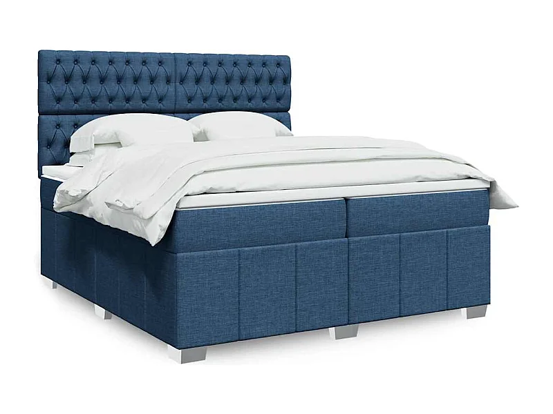 Cama com molas/colchão 200x200 cm tecido azul