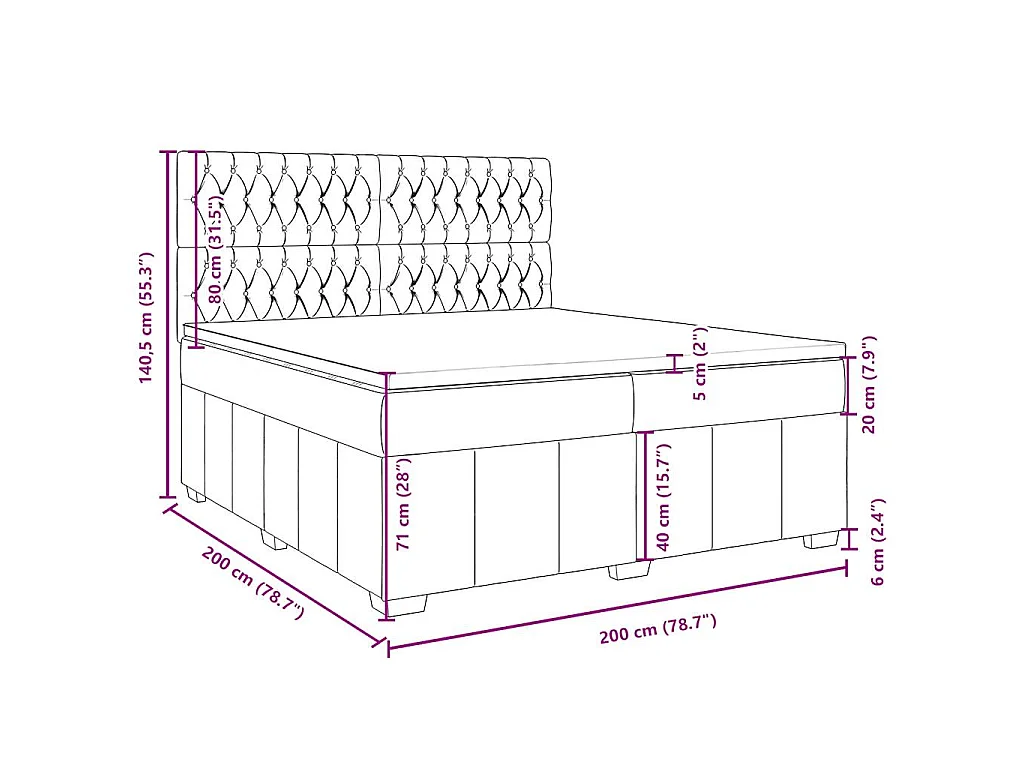 Sommier à lattes de lit avec matelas Bleu 200x200 cm Tissu