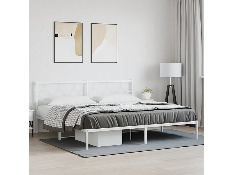Bedframe met hoofdbord metaal wit 193x203 cm