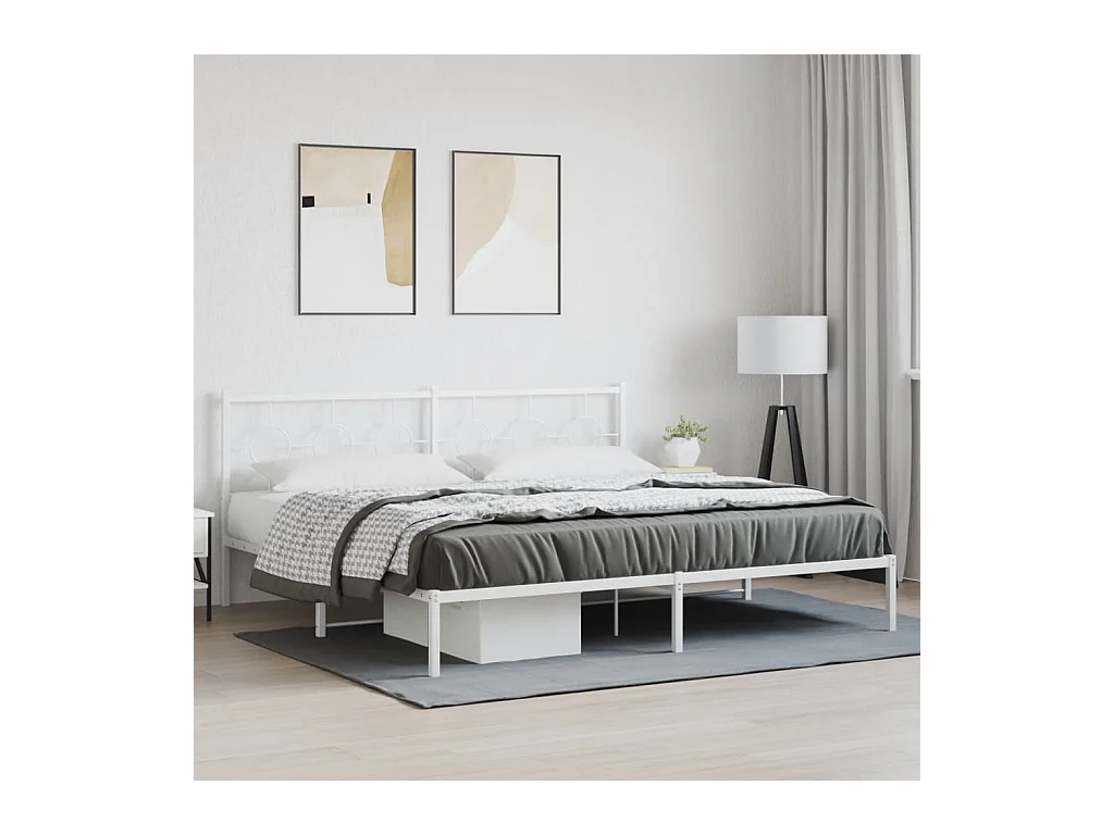 Cadre de lit métal sans matelas et tête de lit blanc 193x203 cm