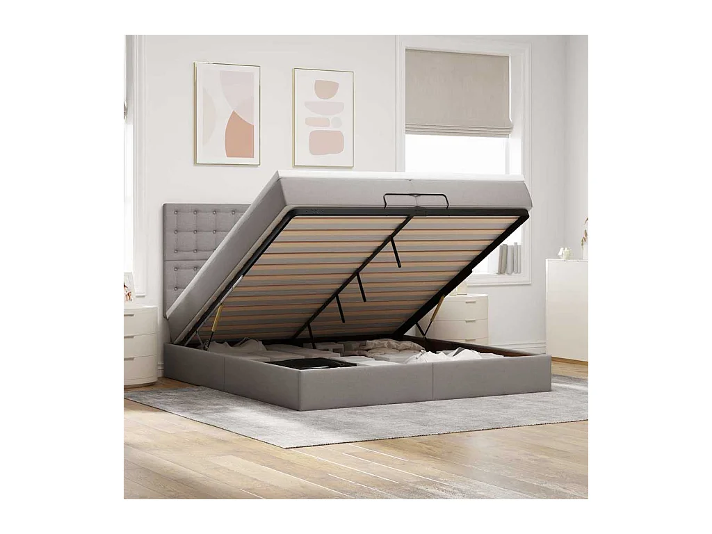 Cadre de lit ottoman avec matelas taupe 200x200cm tissu