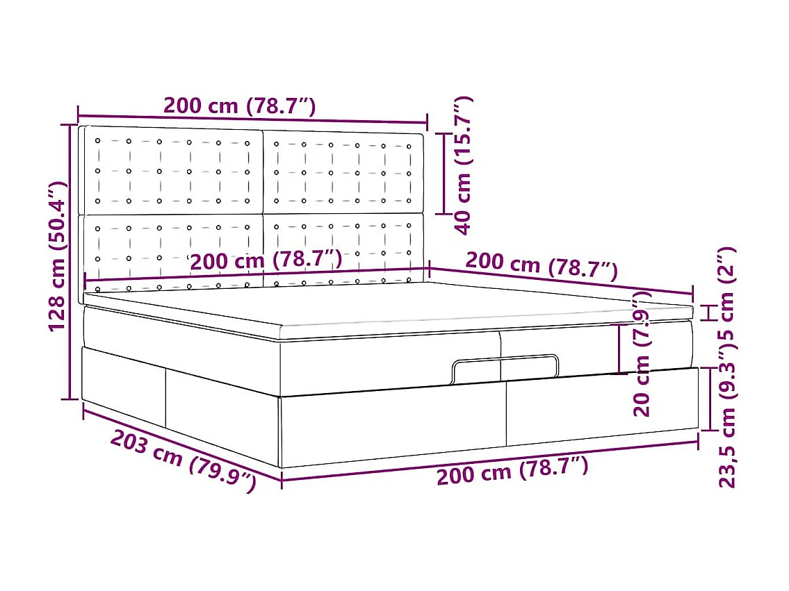 Ottoman-Bett mit Matratzen Taupe 200x200 cm Stoff