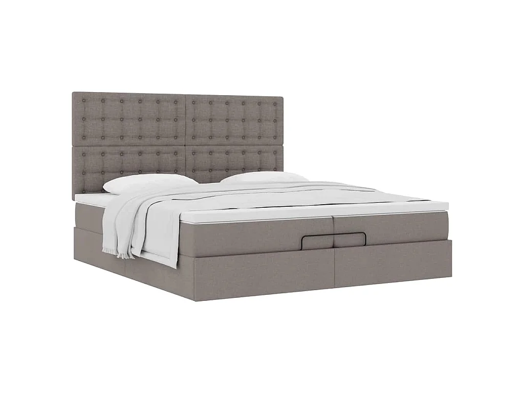 Struttura Letto Pouf con Materassi Tortora 200x200 cm Tessuto