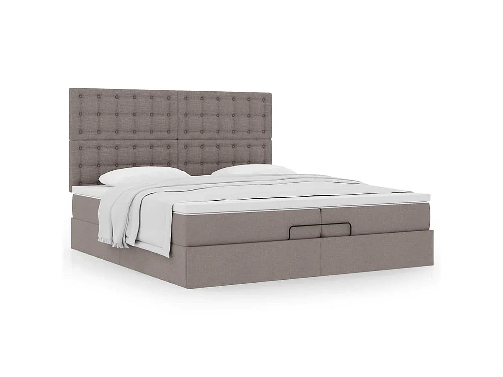 Struttura Letto Pouf con Materassi Tortora 200x200 cm Tessuto