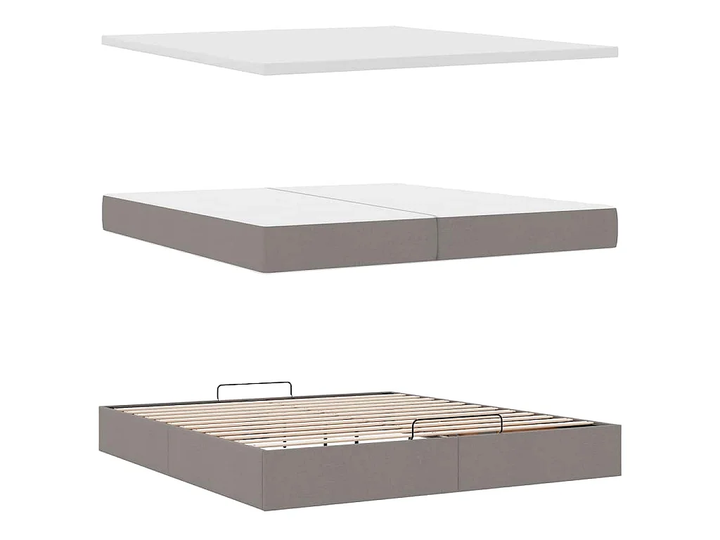 Struttura Letto Pouf con Materassi Tortora 200x200 cm Tessuto