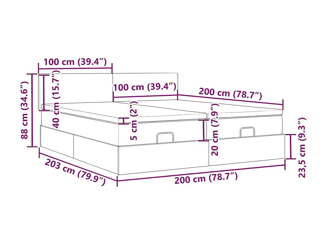 Ottoman-Bett mit Matratzen Creme 200x200 cm Stoff
