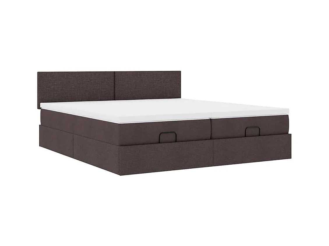 Cadre de lit ottoman avec matelas marron foncé 200x200 cm tissu