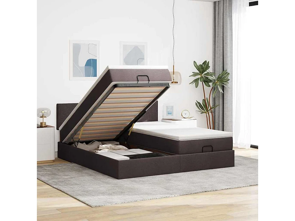 Ottoman-Bett mit Matratzen Dunkelbraun 200x200 cm Stoff