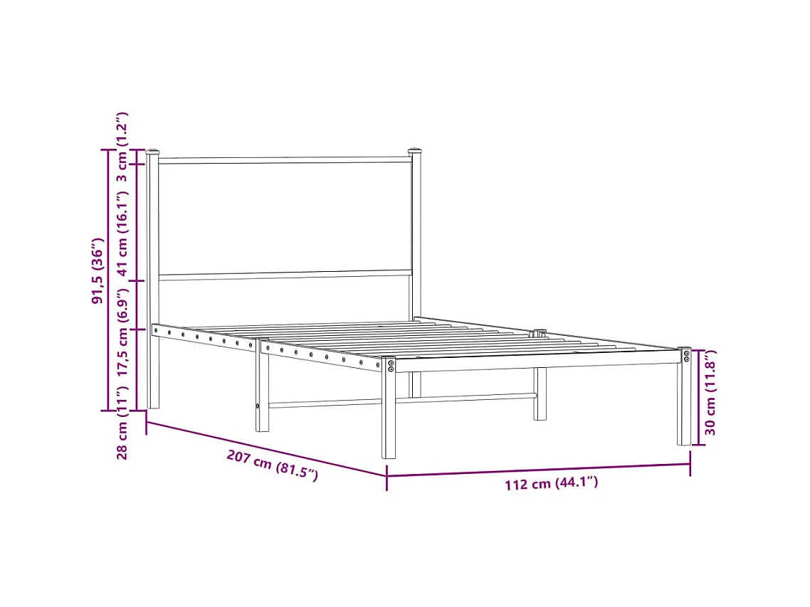 Estructura de cama sin colchón metal roble Sonoma 107x203 cm