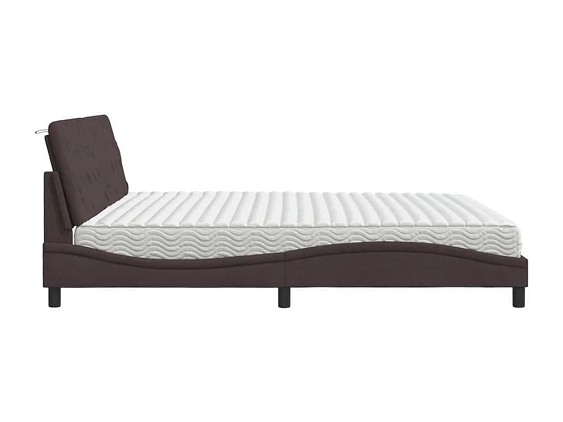 Lit avec matelas marron foncé 200x200 cm tissu
