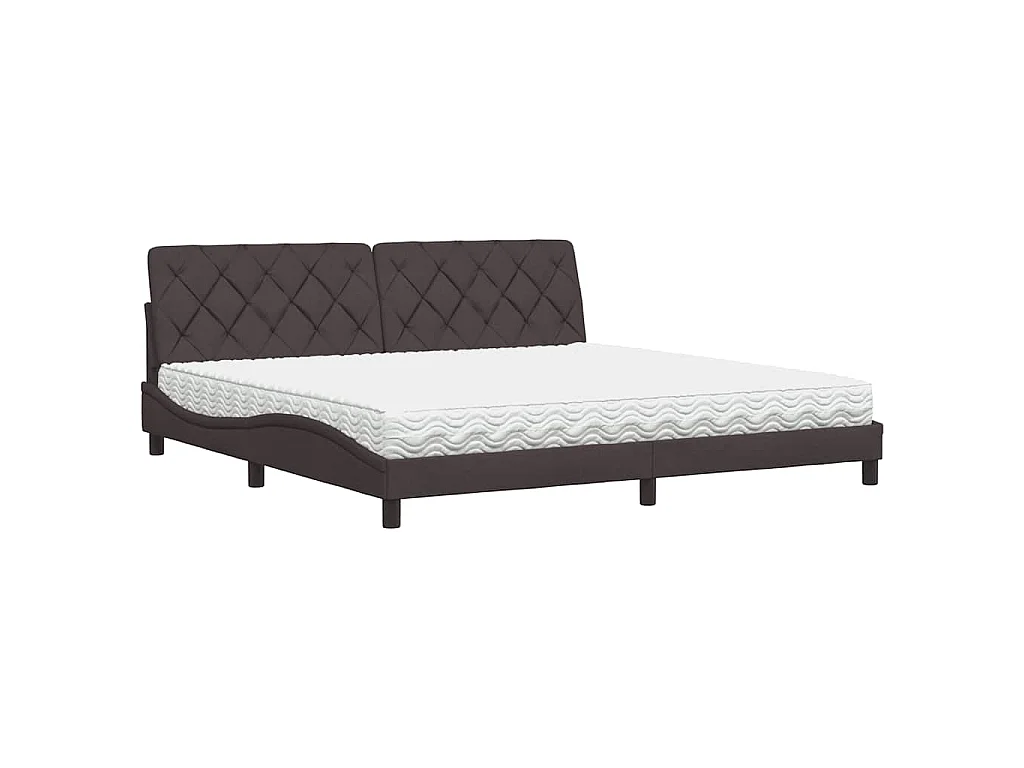 Lit avec matelas marron foncé 200x200 cm tissu