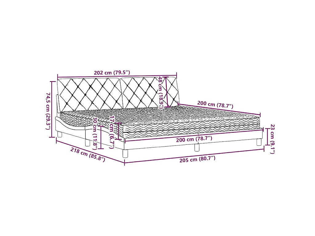 Lit avec matelas marron foncé 200x200 cm tissu