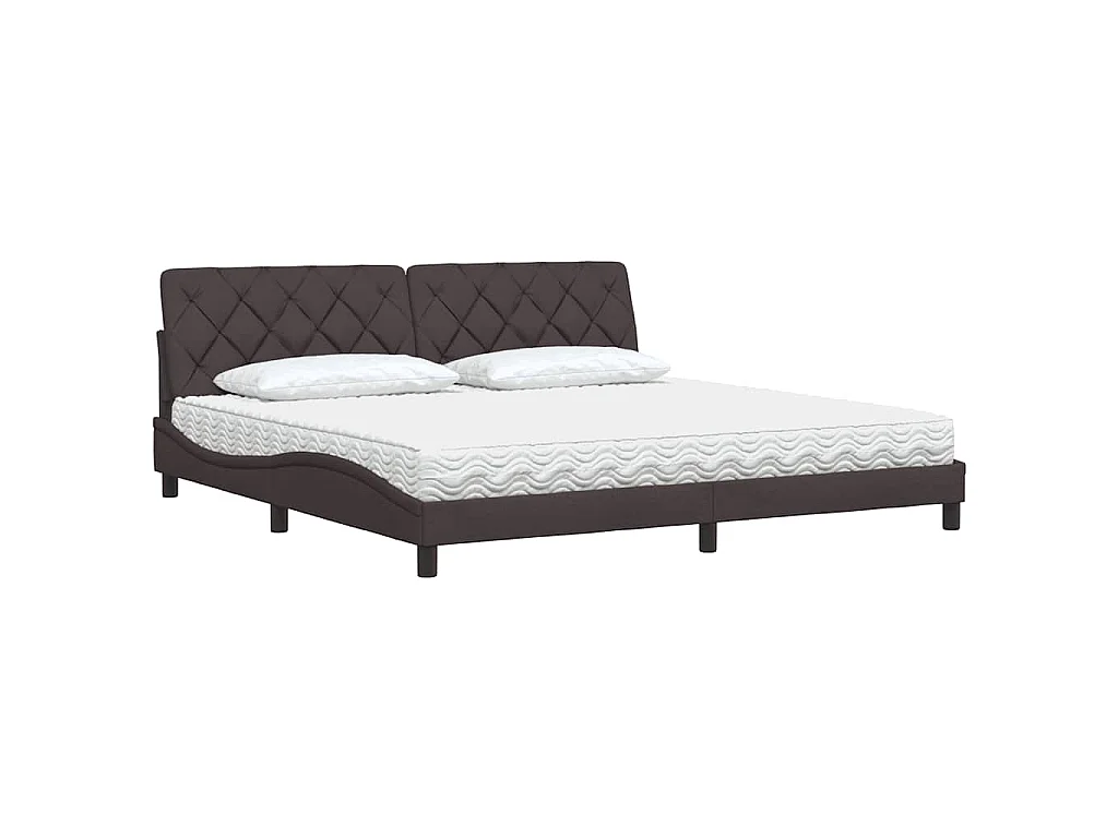 Lit avec matelas marron foncé 200x200 cm tissu