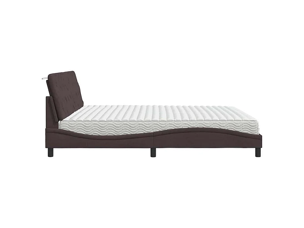 Lit avec matelas marron foncé 200x200 cm tissu