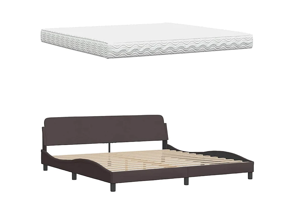 Lit avec matelas marron foncé 200x200 cm tissu