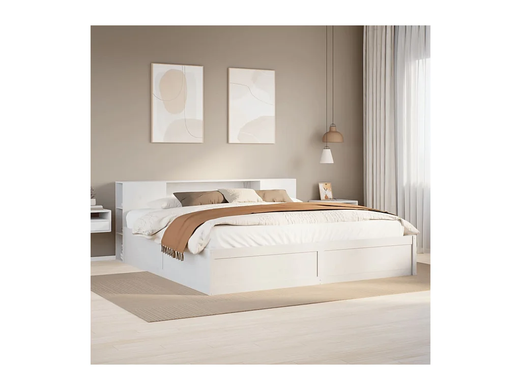 Cadre de lit sans matelas blanc 200x200 cm bois massif de pin