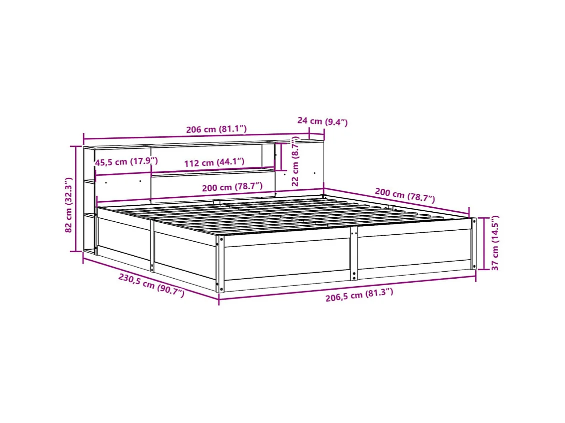 Cadre de lit sans matelas blanc 200x200 cm bois massif de pin